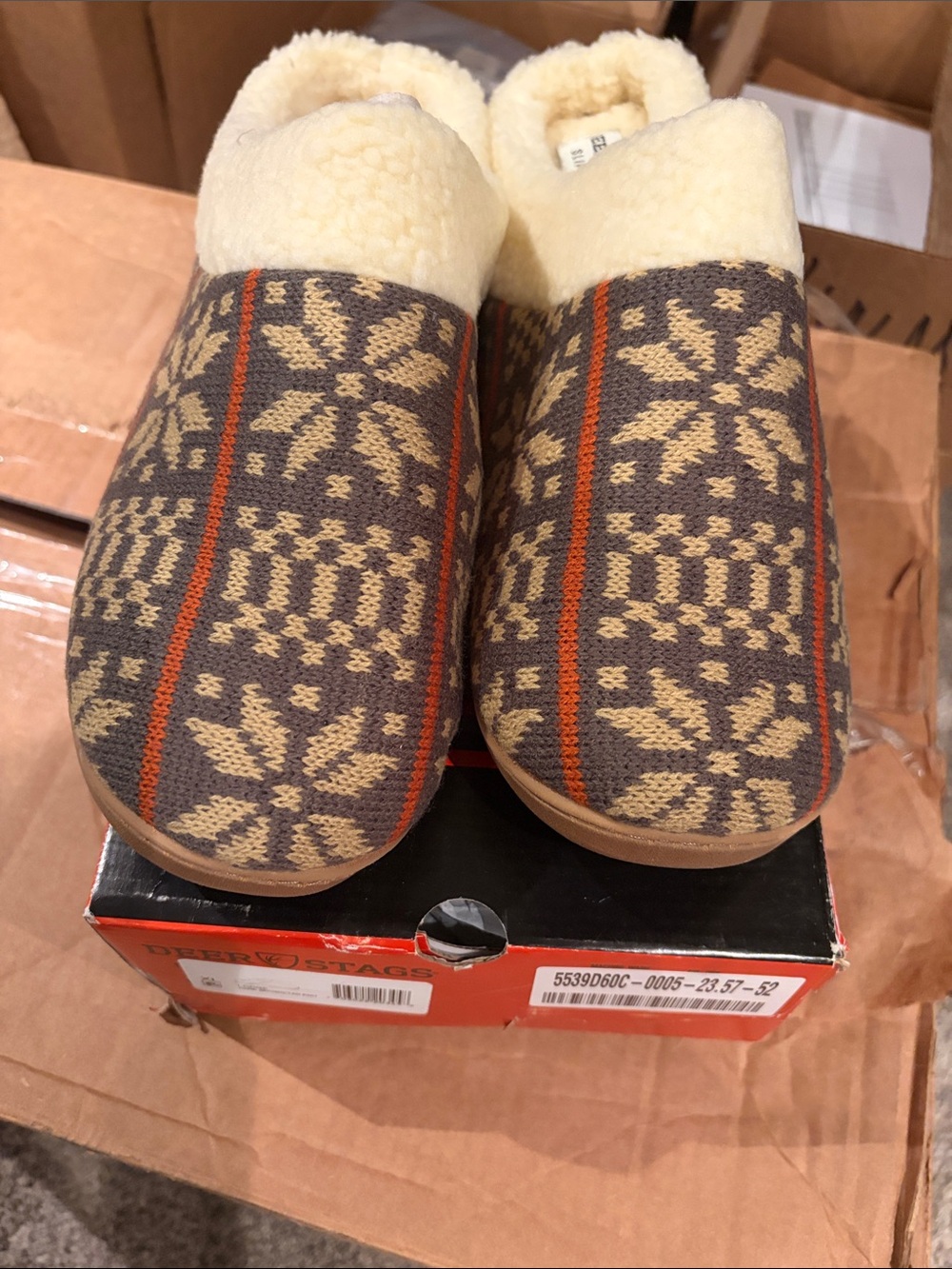Deer Stags Brown and Cream Knit Slip-On Slippers